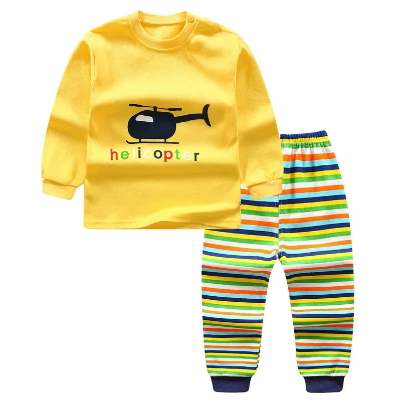 Пижамные комплекты для новорожденных мальчиков и девочек Милая футболка с длинными рукавами и рисунком топы и штаны осенняя одежда для сна для малышей