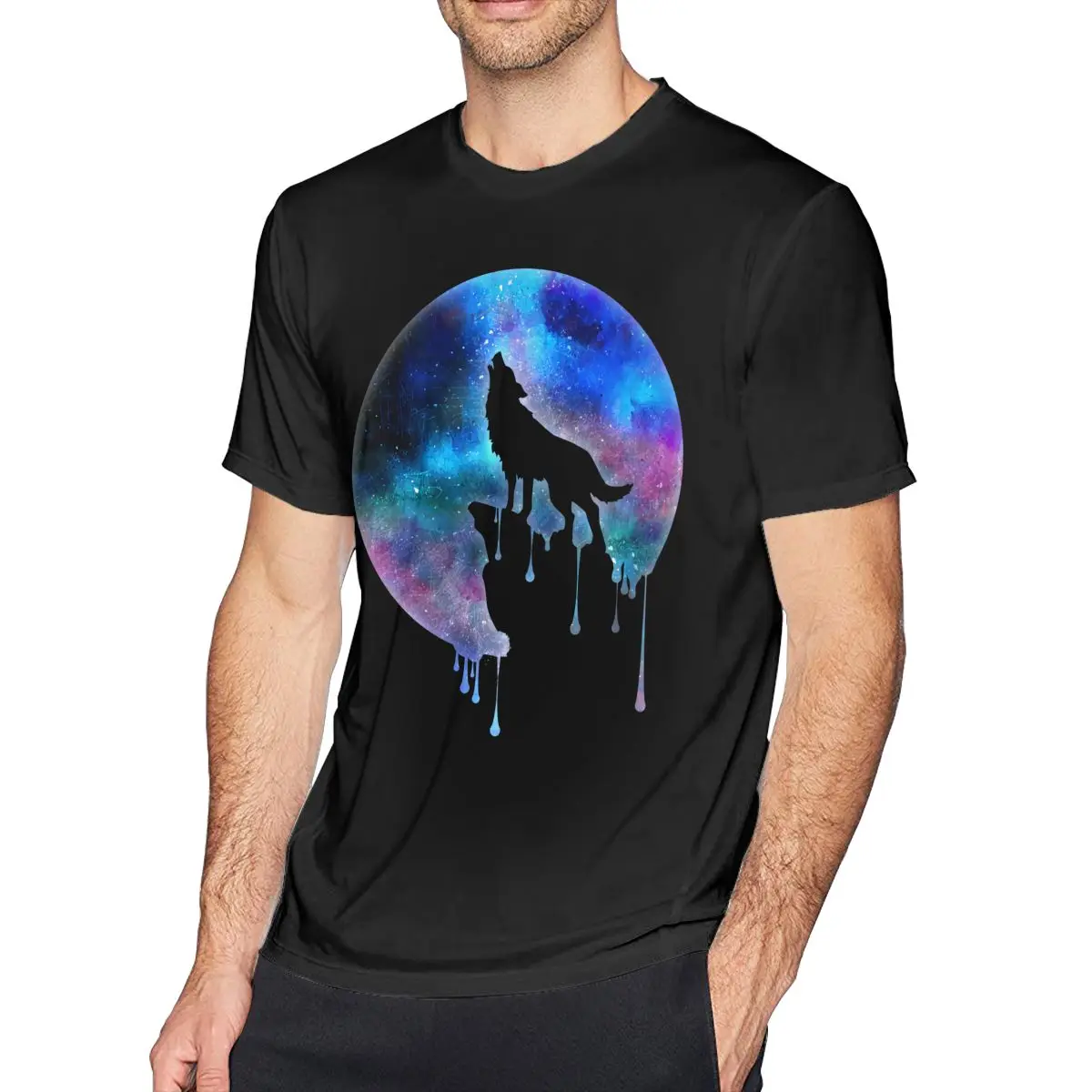 

Howling Wolf T Shirt Full Moon Howling Wolf Galaxy Space Gift T-Shirt Print 100 Percent Cotton Tee Shirt Funny Tshirt