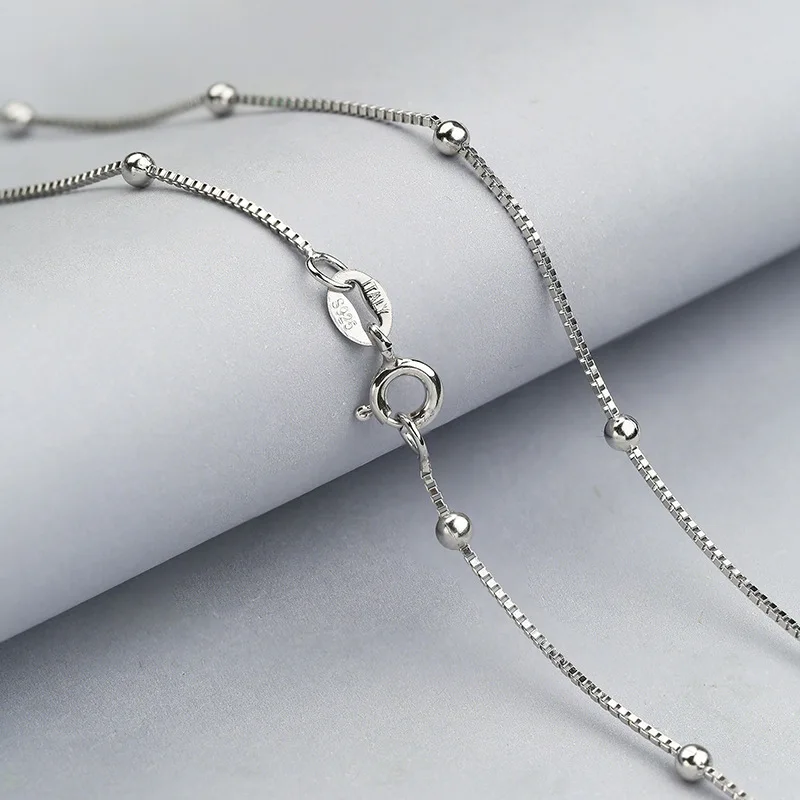 

S925 Silver Necklace he zi lian between round Beads Silver Chain Sweater Chain Choker Women's Accessories