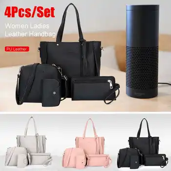 

4 Pcs Fashion Handbag Set PU Leather Women Shoulder Bag Purse Solid Color Shoulder Messenger Wallet Crossbody Bags Clutch