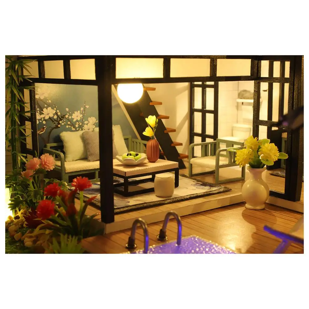 Casa de Bonecas em Miniatura Presentes de Natal Brinquedo com Luz Presente de Natal Kit de Casa de Bonecas de Madeira Faça Você Mesmo Led 4 natal casa de bonecas em miniatura brinquedo