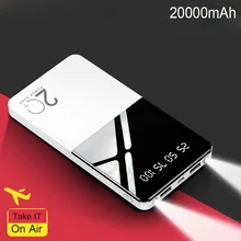 20000mAh power Bank ультратонкая Портативная зарядка с цифровым дисплеем, светодиодный внешний аккумулятор с фонариком для телефона