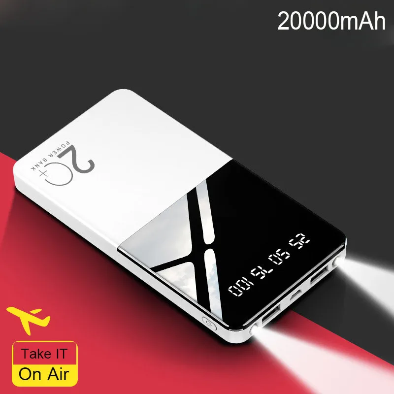 

20000mAh Power Bank Ultra-thin Portable Power bank Charger with LED Digital Display External Battery with flashlight For phone