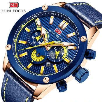 

MINI FOCUS Men Sport Watch Luxury Fashion Quartz Date Chronograph Military Waterproof Leather Male Clock Relogio Masculino