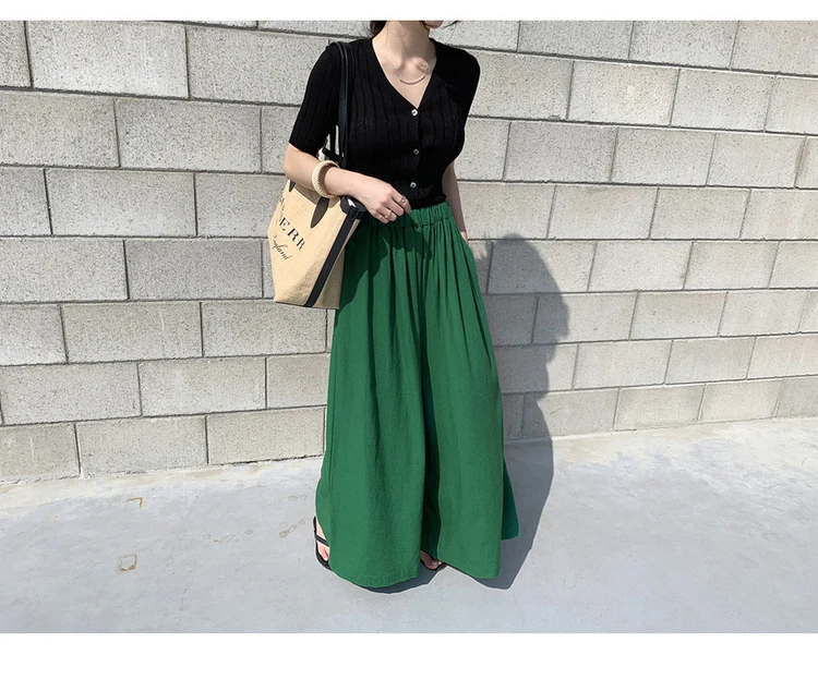 black cargo pants Fashion Summer Linen Wide Leg Pants For Women 2021 Casual Elastic High Waist Long Trousers Female Solid Larg Size Pants womens clothing