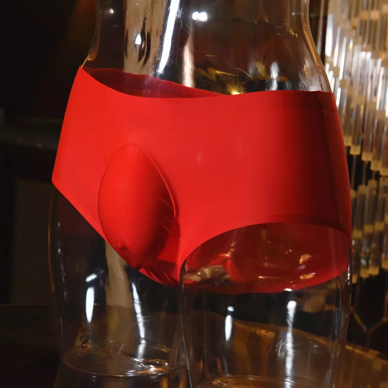 Сексуальные мужские шелковые бесшовные обтягивающие неженственные трусы мужские с заниженной талией чулки с выпуклой сумкой трусы дышащее нижнее белье - Цвет: Красный