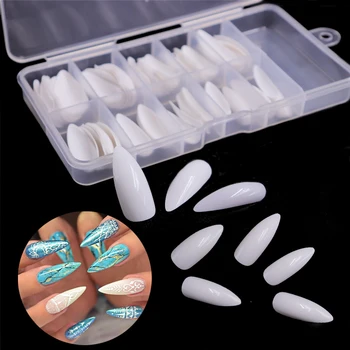 

100pcs/box White/Natural/Clear Nail Tips Long Stiletto Nails Fake Full Cover Flase Nails Artificial Press on Nails for Women DIY