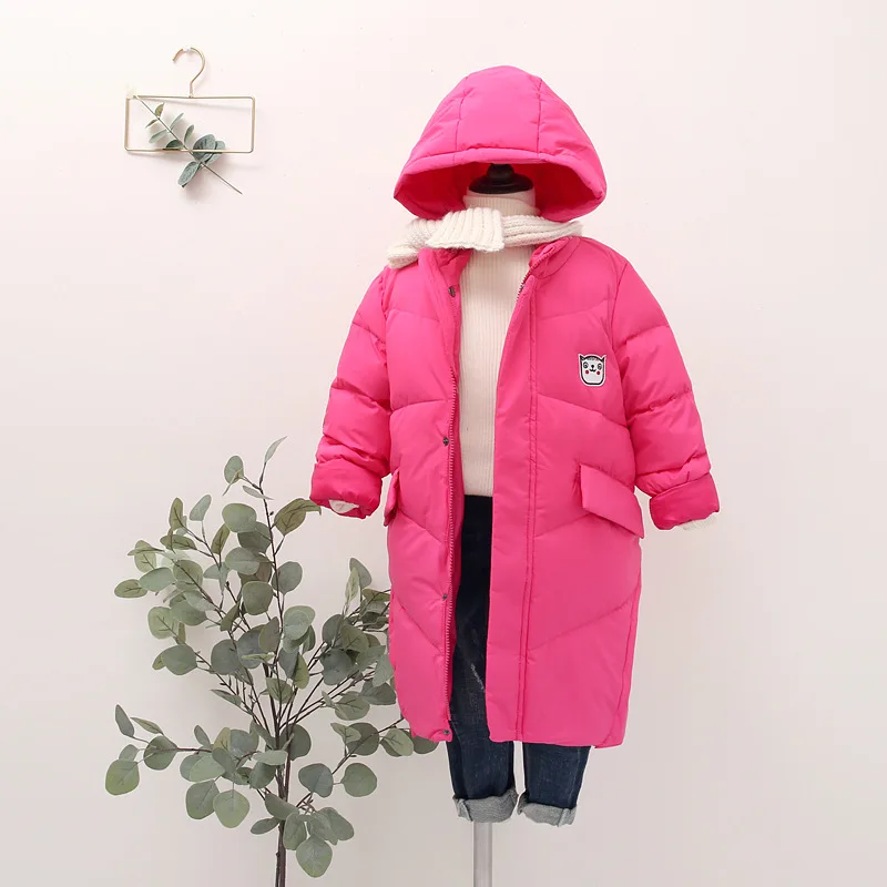 Г. Модная длинная пуховая куртка для мальчиков и девочек детское утепленное белое пуховое пальто лыжные парки для подростков зимние пальто с капюшоном - Цвет: Rose