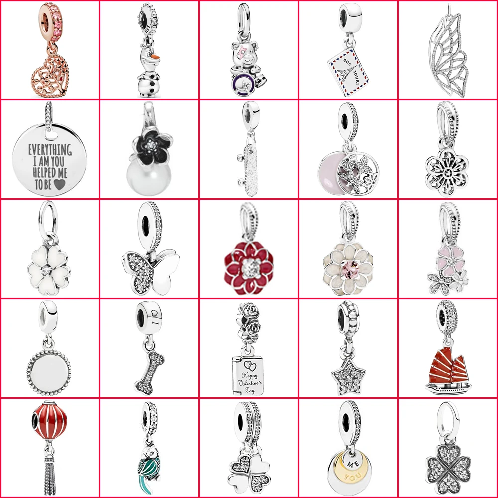 

100% 925 Sterling Silver Charm Logo Pendant Bead Charm Women DIY Bracelet 1: 1 Jewelry Gift Free Shipping