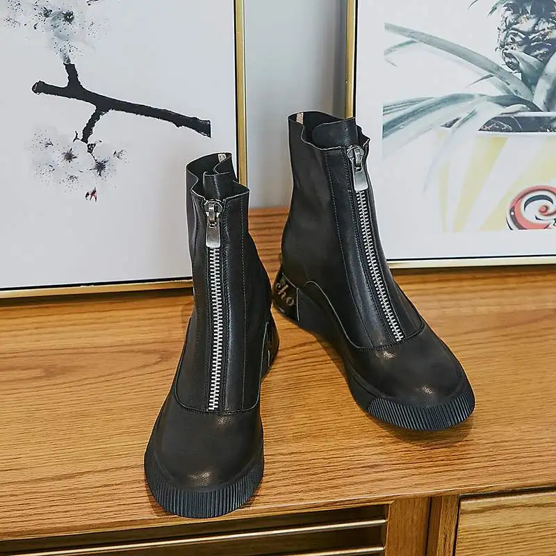 Krazing pot/зимние ботинки «Челси» из натуральной коровьей кожи для отдыха с круглым носком на среднем каблуке, сохраняющие тепло, на молнии, с застежкой, l56