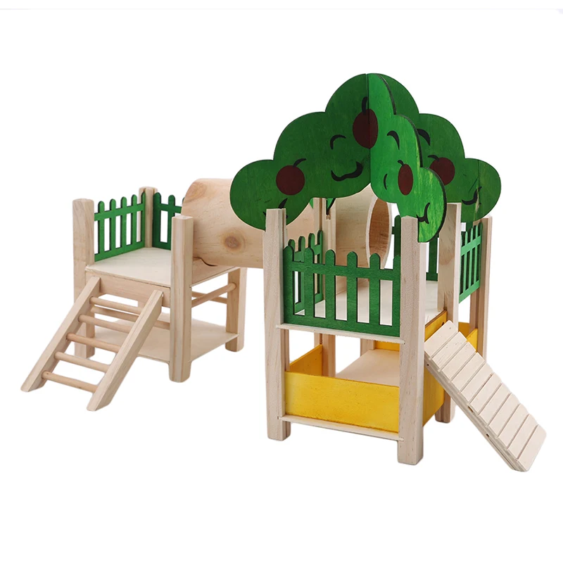 Hamster Playground Elevated Gym Playpen Ladder Fitness Rack With Feeding Cage Fitting Wooden House | Дом и сад