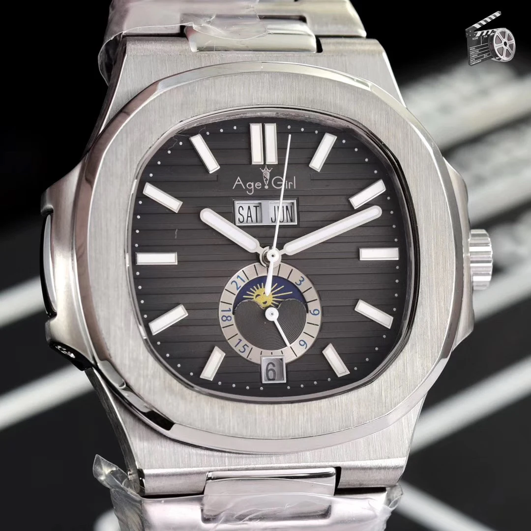 

Luxury Brand New Automatic Mechanical Men Watch Sapphire DayDate Transparent Silver MoonPhase Watches Black Blue Multi-function