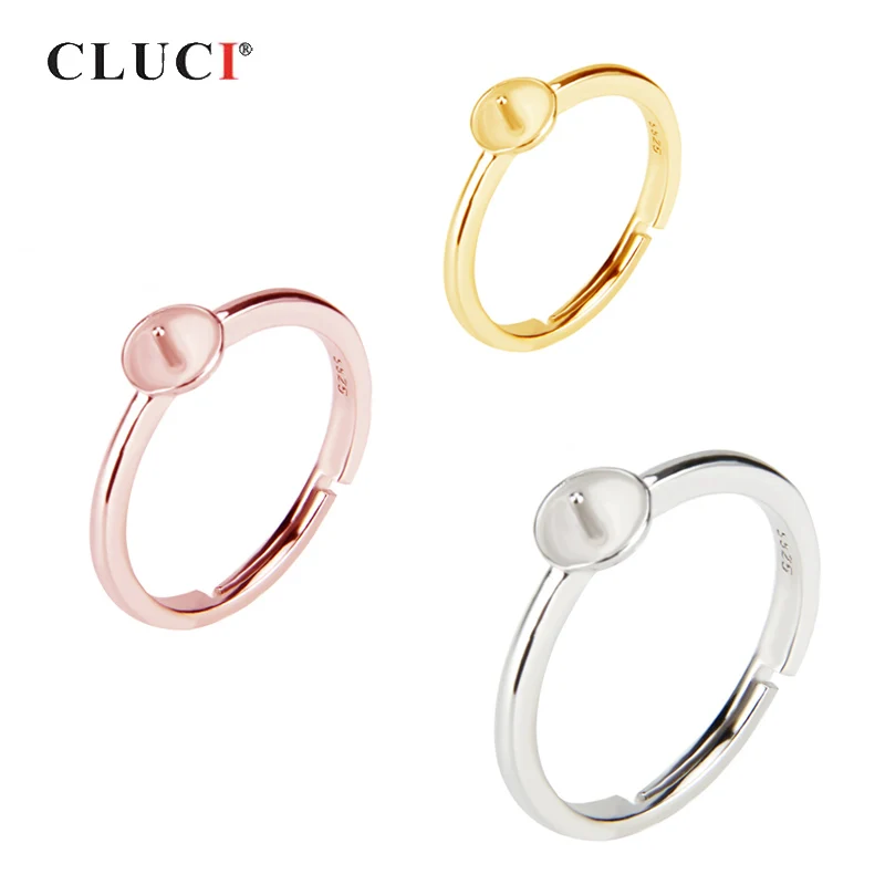 

CLUCI Real 925 Sterling Silver Women Wedding Engagement Ring Adjustable Simple Round Pearl Ring Mounting SR2054SB