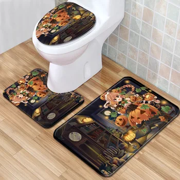 

WUJIE 3 Pieces Set Anti-slip Bathroom Mat Pedestal Rug + Toilet Seat Cover Carpet + Bath Mat Set Home Decoration for Halloween