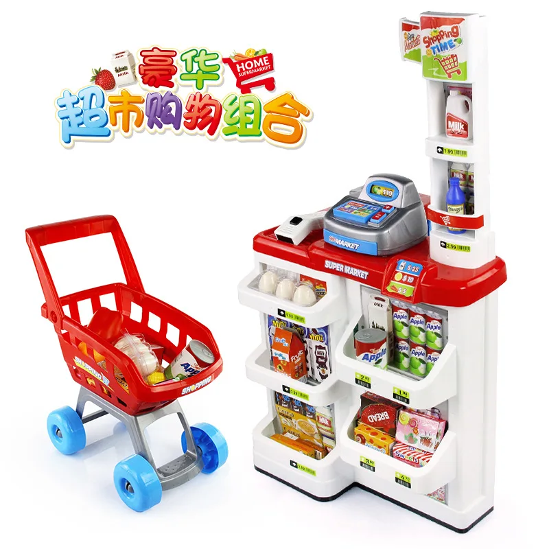 

Children Kitchen Toy Play House Realistic Fast Food Table Supermarket Stalls Shopping Cart Model Cash Register