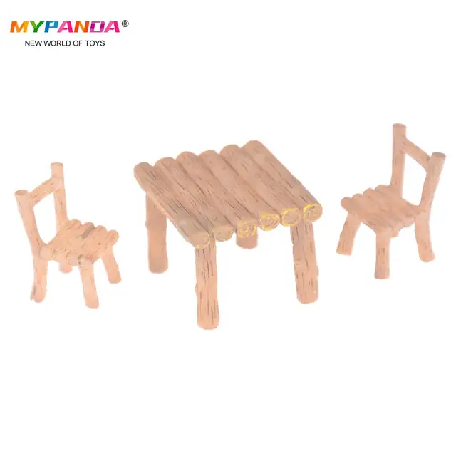 3/2Pcs/set Table And Chair Fairy Garden Miniatures Resin Wood Mini Flower Terrarium Figurines Home Doll House Decor Accessory 2