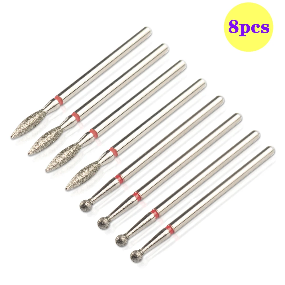 Diamond Nail Drill Bits 8pcs Set Cuticle Cleaner Bit for Acrylic Nail Gel Removing Milling Cutter Manicure Machine Accessories