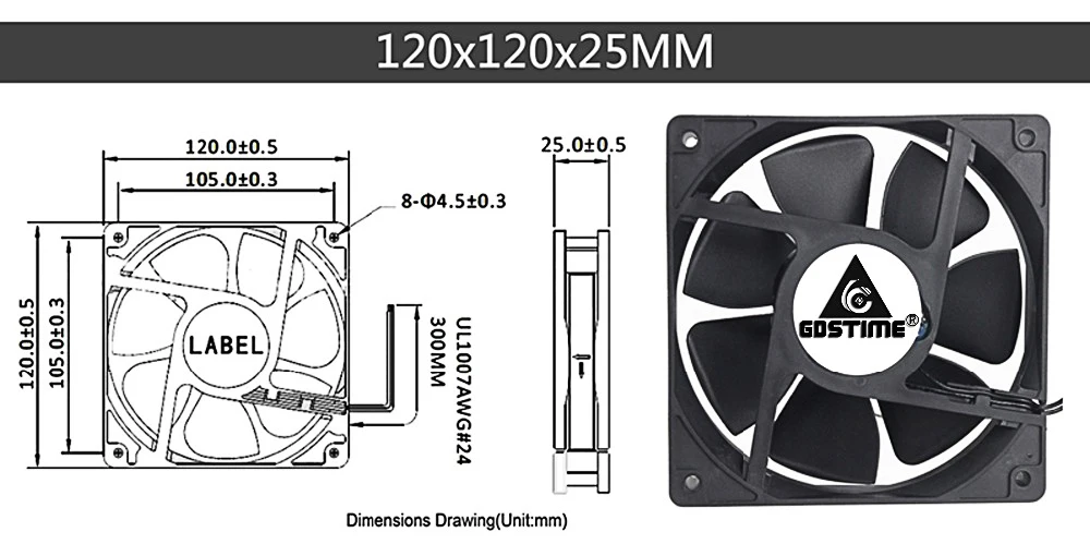 Gdstime EC Brushless Cooling Fan AC 110V 120V 220V 240V Ball Bearing Axial Fan with Srews/Grill 60MM 80MM 90MM 120MM