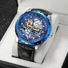 FORSINING Hardlex Mirror relojes informales para hombre, reloj de pulsera mecánico automático, resistente al agua, doble diseño hueco