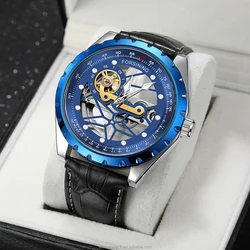 FORSINING Hardlex Mirror relojes informales para hombre, reloj de pulsera mecánico automático, resistente al agua, doble diseño hueco