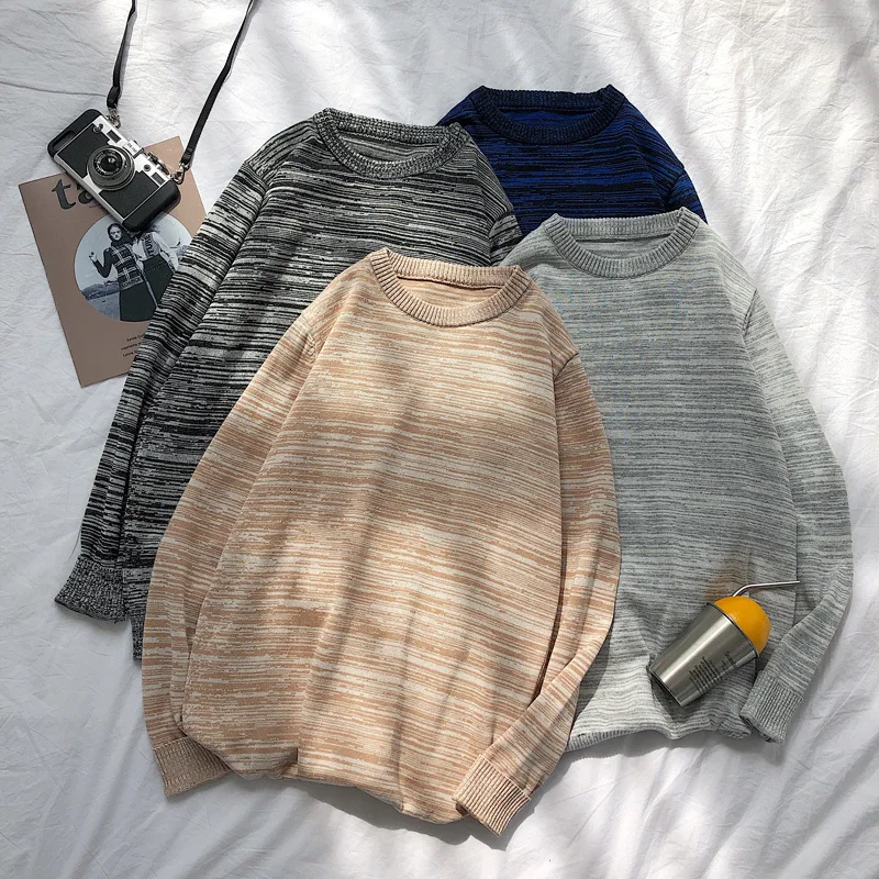 

Autumn Sweater Men Slim Fashion Contrast Cotton Knitting Pullover Men Streetwear Wild O-Neck Knit Sweter Man Clothes M-2XL