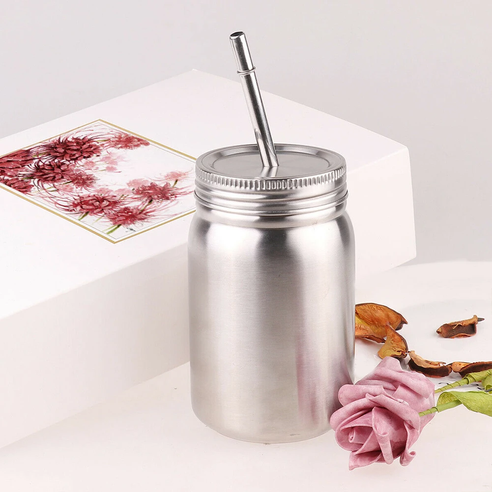 With Lid Straw Storage Tea Portable Bottle Organizer Stainless Steel Cup Insulation Double Walled Kitchen Mason Jar Drinking | Дом и сад