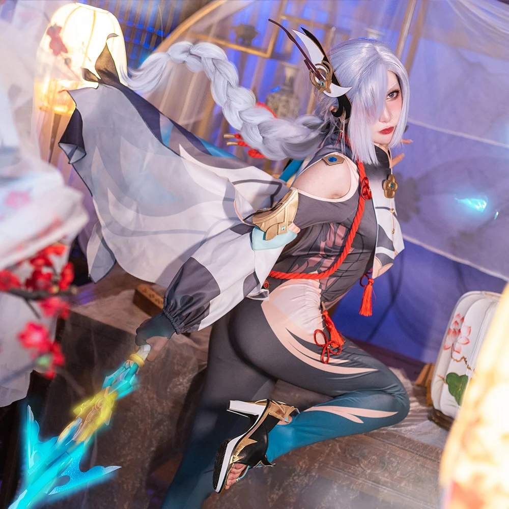 Shenhe Cosplay Costume Game Genshin Impact Shenhe Cosplay Costume Women Sexy Jumpsuit Halloween Party Fancy Suit for Women sexy halloween costumes for women