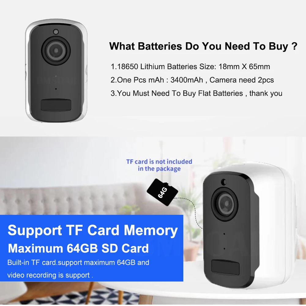 Камера видеонаблюдения беспроводная водонепроницаемая с питанием от батареи 1080P