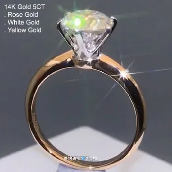 

14K Rose White Gold 5 Carat Moissanite Diamond Ring Women Round Classic Trendy Wedding Party Engagement Anniversary Ring D Color