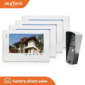 

JeaTone 7" 1200TVL High Resolution Color Video Doorphone Door Entry Intercom Systems Outdoor Doorbell Camera with 4 LCD Monitor