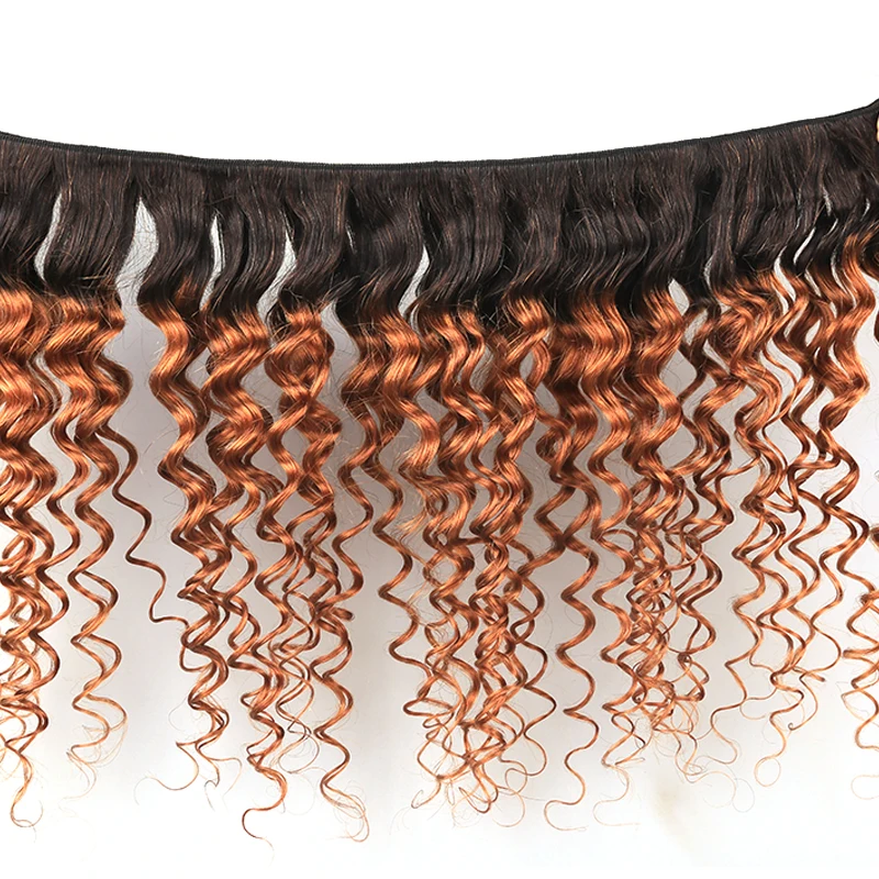 T1B 30 Two Tone Deep Wave Ombre Bundles With Frontal 13x4 SOKU Brazilian Non-Remy Hair Weave Bundles With Lace Closure 3PCS Hair
