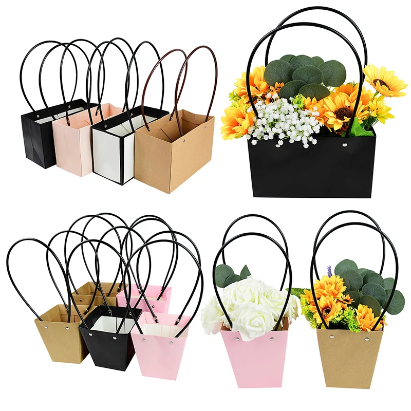 NADUSEP Flower Box Paper Bouquet Storage Bucket, Florist Flower Hand Bag with Metal Chain Waterproof Florist Flower Boxes for Gifts Wrapping