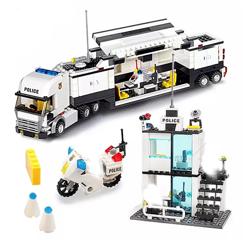 

536pcs Police Station Prison Trucks Building Blocks compatible legoing street bike educational DIY Bricks Toys For Children B918