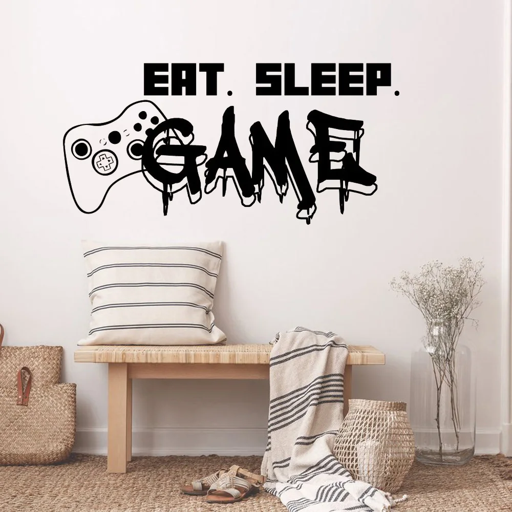 Eat Sleep Game Controller Sticker Mural Vinyle Game Decor Stickers