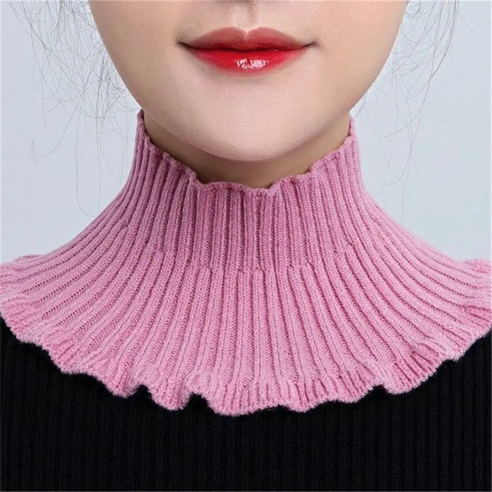 Fashion Detachable Turtleneck Neck Guard Knitted Fake Collar Scarf with Wooden Ears fake collar detachable collar shawl