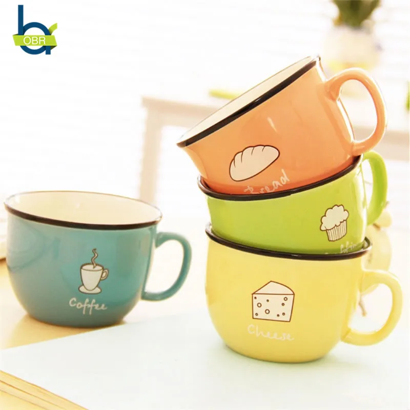 

OBR Cute Ceramic Coffee Mug Creative Cartoon Enamel Mug For Tea Breakfast Coffee Cup Funny Cup Gift For Friends Couple Mug 250ml