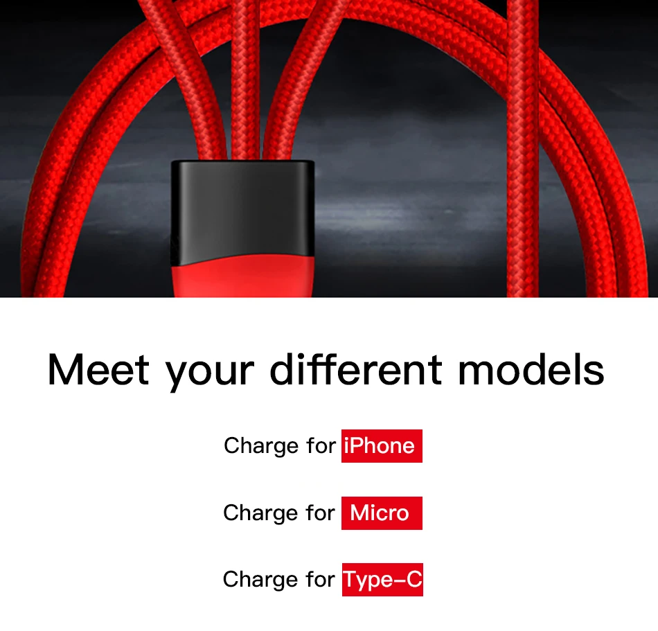 3 in 1 USB Cable for iPhone Xs max Xr X 8 7 6 plus 6s 3A Fast Charging Cable Cord (2)