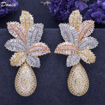 

Donia Jewelry Fashion new luxury trapezoidal copper earrings micro inlaid AAA zircon tricolor earrings fruit pineapple earrings
