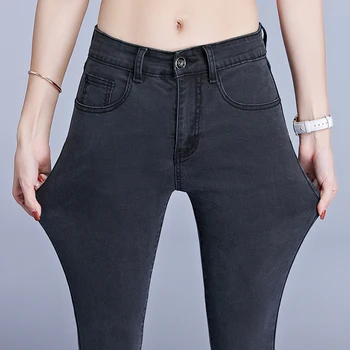 Jeans for Women mom Jeans blue gray black Woman High Elastic plus size 40 Stretch Jeans female washed denim skinny pencil pants 2