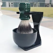 Набор мужских щеток для бритья, высокая плотная синтетическая Парикмахерская щетка для бритья с акриловой подставкой и чашей зеленого цвета