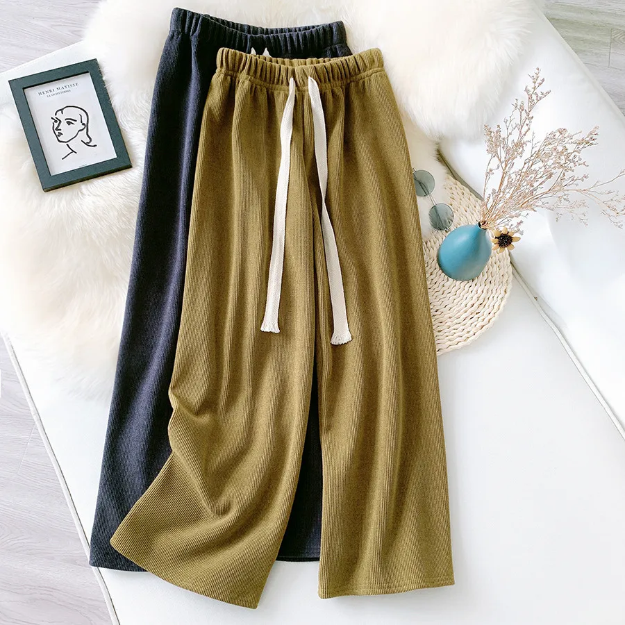 Thick Warm Sports Pants Women 2021 Winter Drawstring Casual Loose Wide Leg Pants Straight Leg Sportswear Trousers Yoga Pants 10mm thick yoga mat