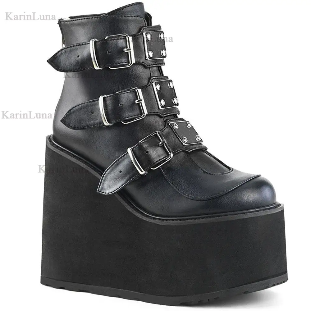 Brand Design Cool Block Great Quality Gothic Style Woman Boots Fashion Chunky Platform Cosy Woman Shoes Ankle Boots Big Size 43 
