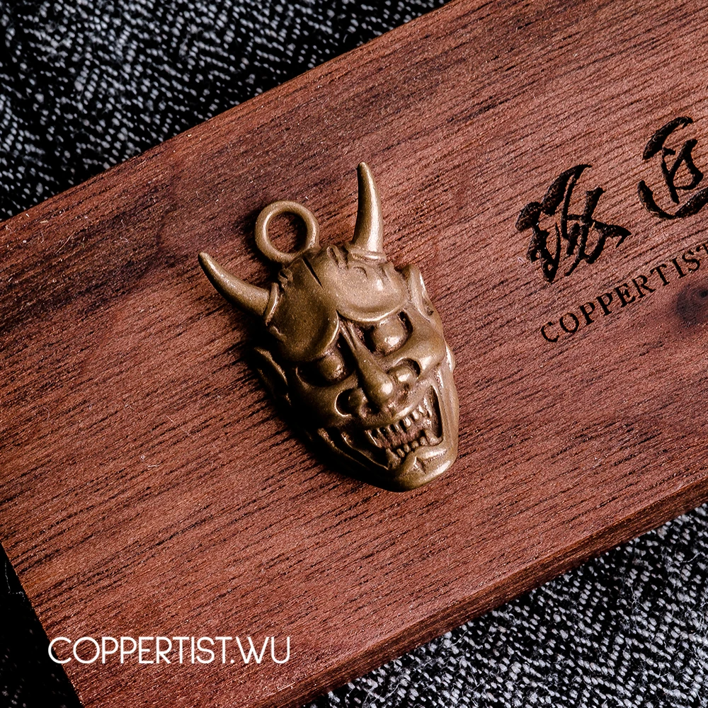 Coppertist. Wu демон для Японии злой они хання Призрак Маска кулон панк ожерелье череп латунный брелок Злой Рог для Хэллоуина подарок