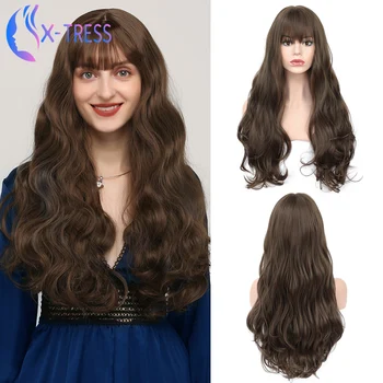 

Long Dark Brown Synthetic Wigs For Women 24 Inch Romantic Loose Wave X-TRESS Wig Heat Resistant Fiber Cosplay Wig
