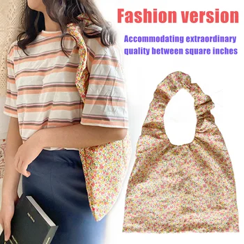 

Women Flower Print Handle Pleated Strap Crossbody Bag Canvas Shoulder Bag for Female Large Capacity Handbags Reusable Tote