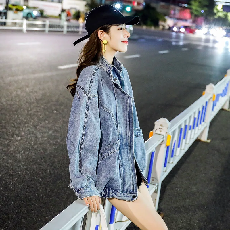 price cut  2019 New Style Online Celebrity BF Retro Casual Large Pocket Jeans Coat Women's Sense of Design Sta