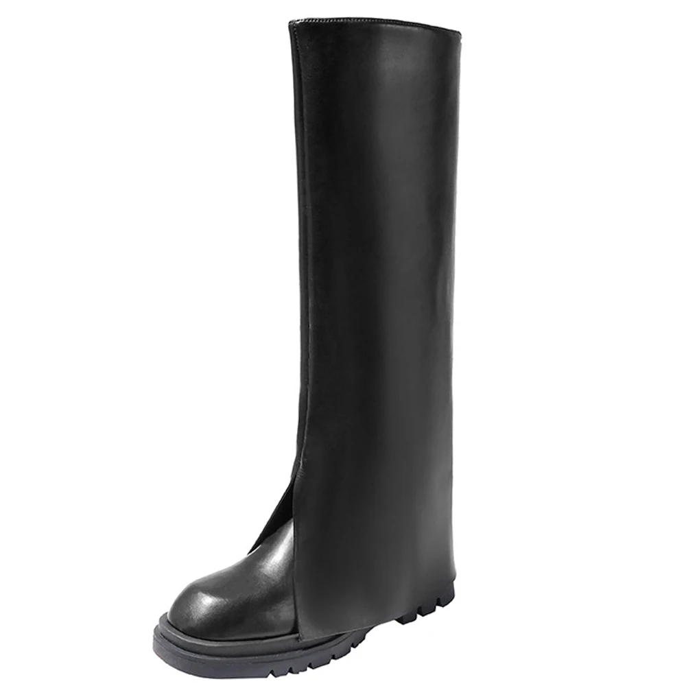 Women Genuine Cow Leather Trouser Boots Motorcycle Botas For Female 2021 Punk Style High Top Shoes Ladies Fashion Roman Booties