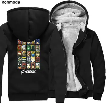 

men Winter plus velvet Thicken Marvel The Avengers Movie series hero hooded sweatshirt zipper coat casual plus size hoodies