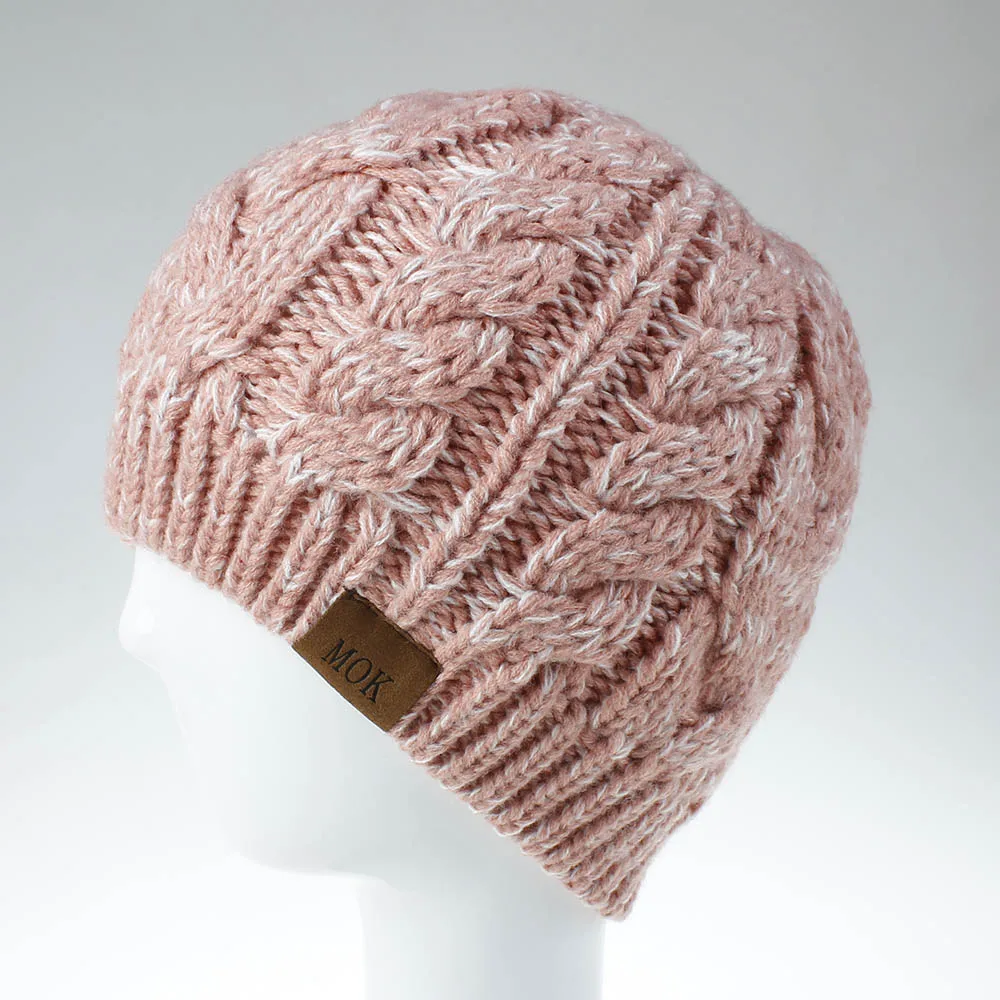 C7 White Pink MOK Женский хвостик бини стрейч вязанные крючком шапочки зимние теплые шапки для женщин шапки Теплые дамские грязные WH204S - Цвет: C7 White Pink MOK