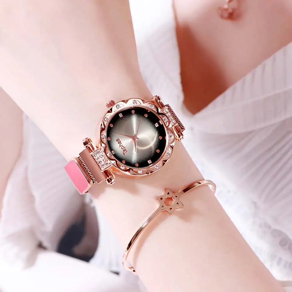 Роскошные женские часы с бриллиантами, розовое золото, звездное небо, модные женские часы, женские кварцевые наручные часы,, для молодых девушек, водонепроницаемые
